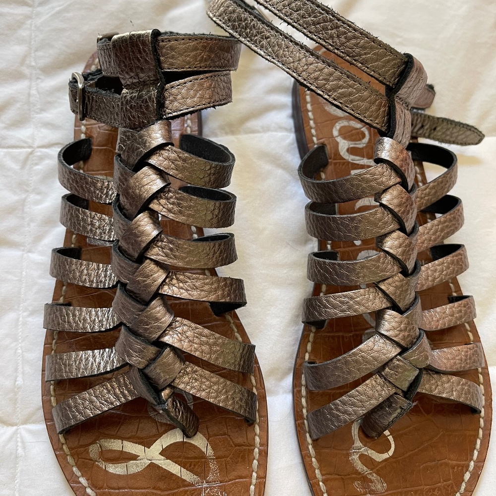 Sam Edelman Pewter Leather Greco Gladiator sandals size 8.5M